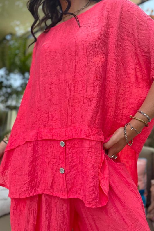 Tasha Damask Cap Sleeve Button Top Watermelon